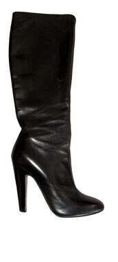 L'Autre Chose Black Leather 4” High Heel Over The Calf Boots Sz 37.5 / US 6.5